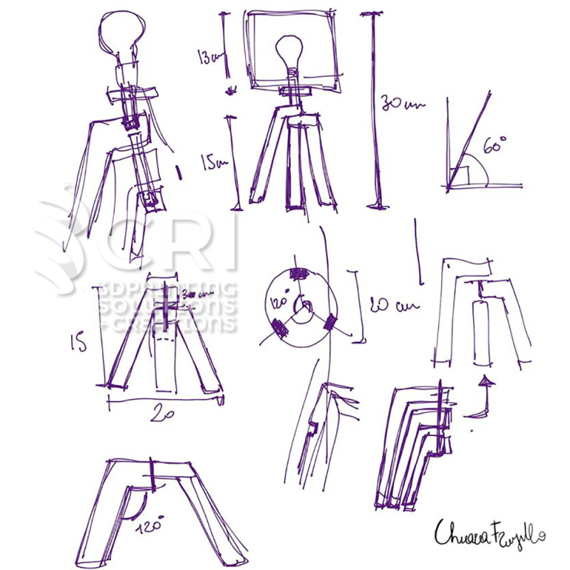 Stampa 3d personalizzata: Schizzo del progetto di una lampada di design, realizzato da Chiara Frungillo, successivamente modellato in 3D.