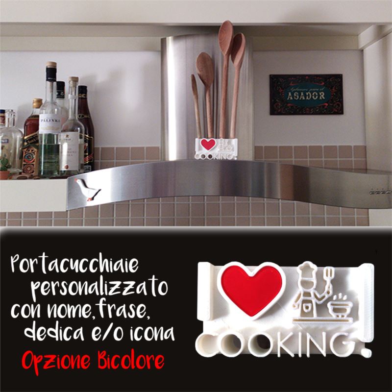 Porta mestoli di Legno 3D I Love Cooking! in stampa 3d